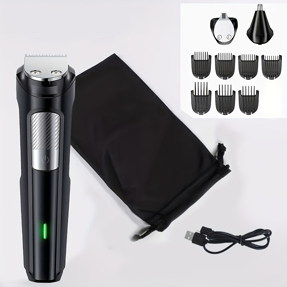 Professional 3-in-1 Wireless Electric Hair Clipper, Multi-Functional Adult Shaver, Nose Hair Trimmer with LED Light, USB Type C Charging, Rechargeable 600mAh Battery, One Touch Start, Washable Stainless Steel Razor, Long Battery Life >60 Minutes, Includes