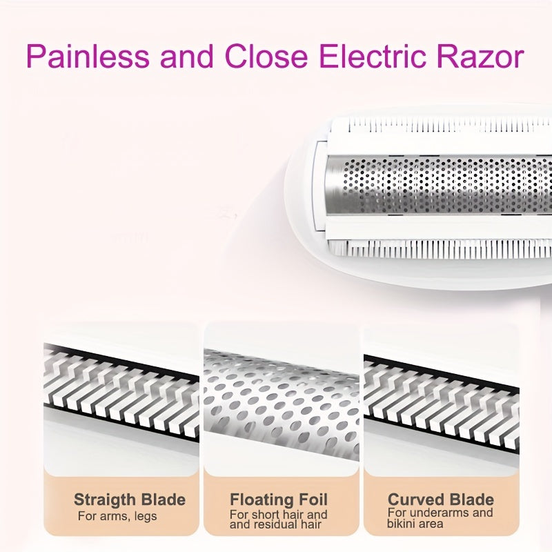 3-in-1 Wireless Epilator for Women - Painless Hair Removal with Precision Electric Tweezers - Rechargeable & Worldwide USB Charging for Effortless Legs and Arms Smoothness