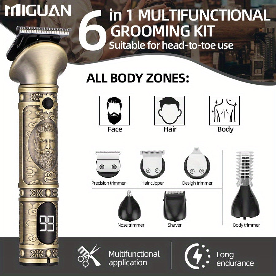 6in1 Men is Grooming Kit with LCD Display Beard Trimmer, Electric Shaver Hair Clipper, USB Rechargeable Includes Beard Trimmer, Nose Trimmer, for Body Facial Styling, Effortless Precision Grooming, Perfect Holiday Gift for Men is Beard Care Set