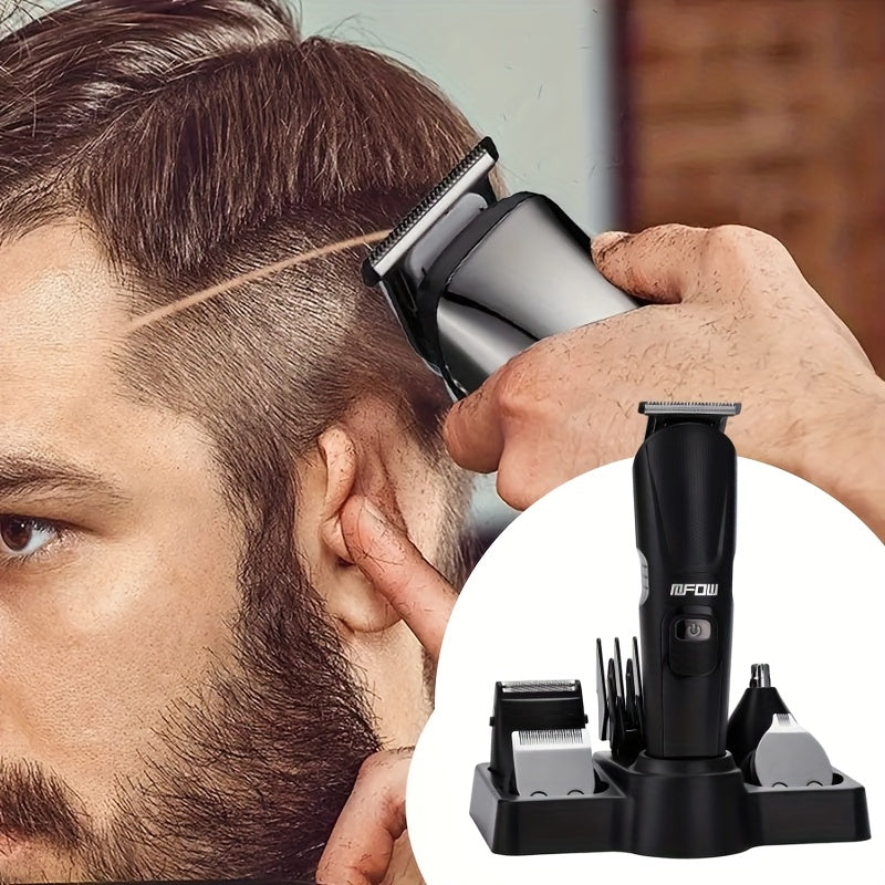 Multi-functional 5-in-1 Electric Barber Set: LCD Display, Hair Clipper, Electric Shaver, Nose Hair Trimmer, USB Charging, Suitable For Men'S Oil Head And Home Grooming, Efficient And Convenient
