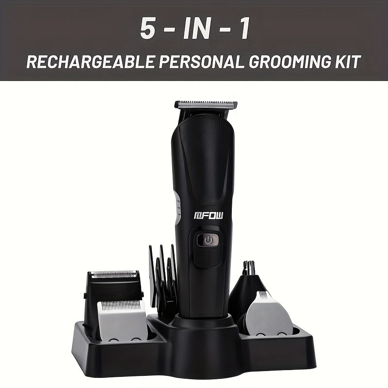 Multi-functional 5-in-1 Electric Barber Set: LCD Display, Hair Clipper, Electric Shaver, Nose Hair Trimmer, USB Charging, Suitable For Men'S Oil Head And Home Grooming, Efficient And Convenient