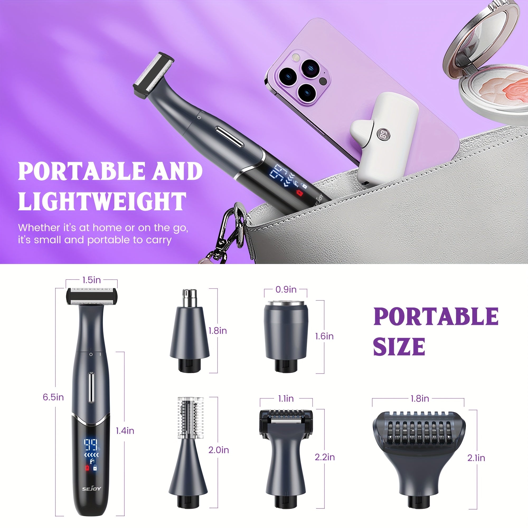 SEJOY Electric Shaver for Women - Bikini Trimmer for Women, Rechargeable Razor, Cordless Body Shaver for Trips, Replaceable Lady Facial Razor, Electric Shaver for Eyebrows, Ear & Nose Hair - USB Charging, Lithium Battery