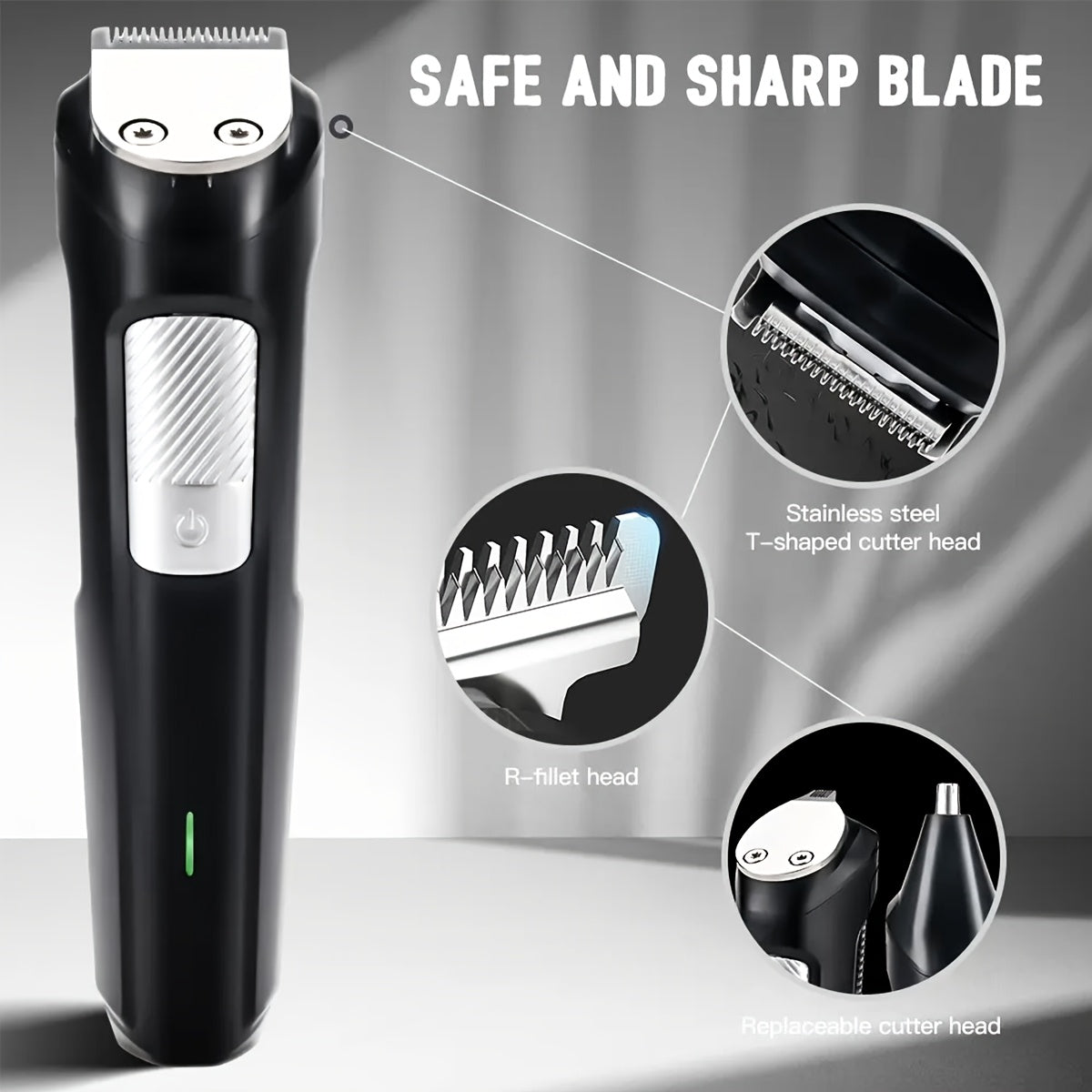 Professional 3-in-1 Wireless Electric Hair Clipper, Multi-Functional Adult Shaver, Nose Hair Trimmer with LED Light, USB Type C Charging, Rechargeable 600mAh Battery, One Touch Start, Washable Stainless Steel Razor, Long Battery Life >60 Minutes, Includes