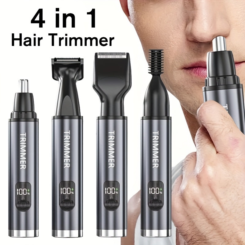 4-in-1 Rechargeable Electric Hair Trimmer, Suitable for Men and Women - Pain-Free Nose, Beard, Eyebrow, and Sideburn Shaver with USB Charging - Perfect Holiday Gift, Professional Beauty Kit, Ear Hair, Beard, and Eyebrow Razor, Men'S Personal Care Tool
