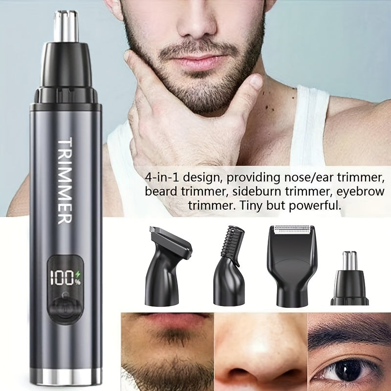 4-in-1 Rechargeable Electric Hair Trimmer, Suitable for Men and Women - Pain-Free Nose, Beard, Eyebrow, and Sideburn Shaver with USB Charging - Perfect Holiday Gift, Professional Beauty Kit, Ear Hair, Beard, and Eyebrow Razor, Men'S Personal Care Tool