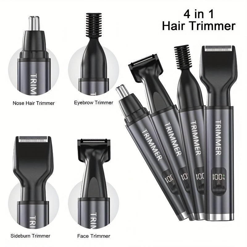 4-in-1 Rechargeable Electric Hair Trimmer, Suitable for Men and Women - Pain-Free Nose, Beard, Eyebrow, and Sideburn Shaver with USB Charging - Perfect Holiday Gift, Professional Beauty Kit, Ear Hair, Beard, and Eyebrow Razor, Men'S Personal Care Tool