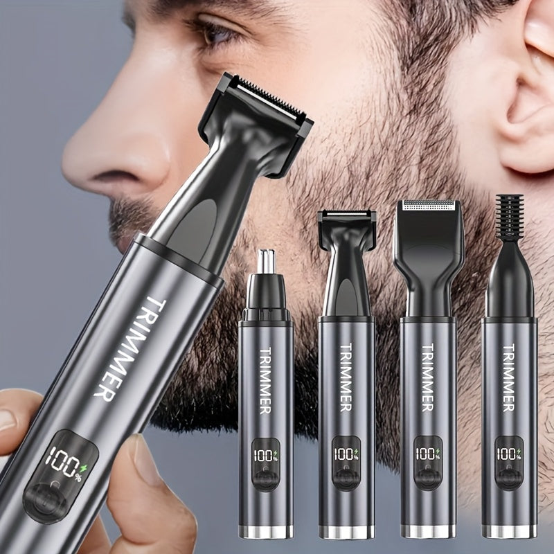 4-in-1 Rechargeable Electric Hair Trimmer, Suitable for Men and Women - Pain-Free Nose, Beard, Eyebrow, and Sideburn Shaver with USB Charging - Perfect Holiday Gift, Professional Beauty Kit, Ear Hair, Beard, and Eyebrow Razor, Men'S Personal Care Tool