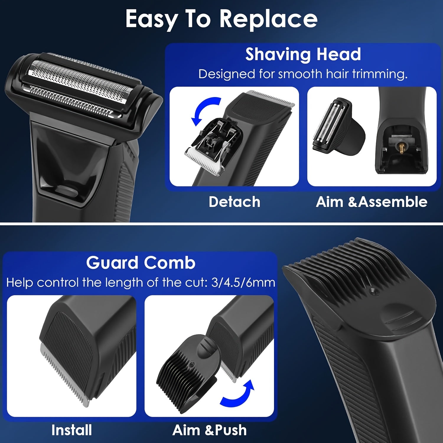 2-in-1 Body Hair Trimmer & Groin Shaver - Dual-Head, Smooth, Scratch-Free, Lightweight | USB Rechargeable, LED Display, 60+ Minutes Runtime, Stainless Steel Blades