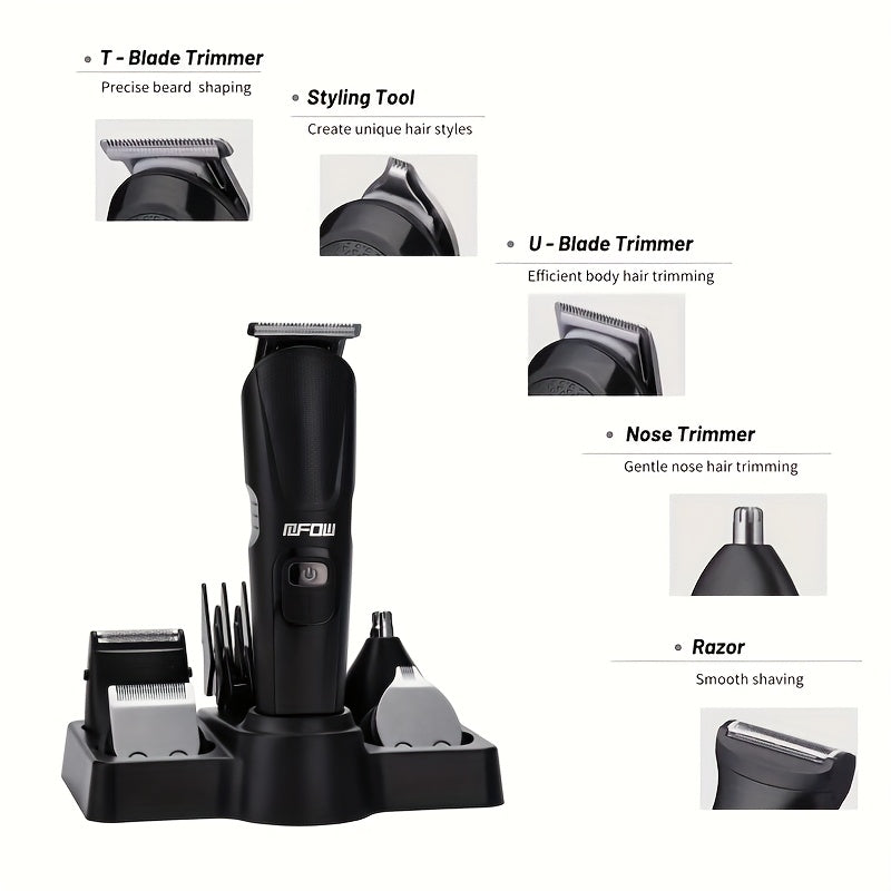 Multi-functional 5-in-1 Electric Barber Set: LCD Display, Hair Clipper, Electric Shaver, Nose Hair Trimmer, USB Charging, Suitable For Men'S Oil Head And Home Grooming, Efficient And Convenient