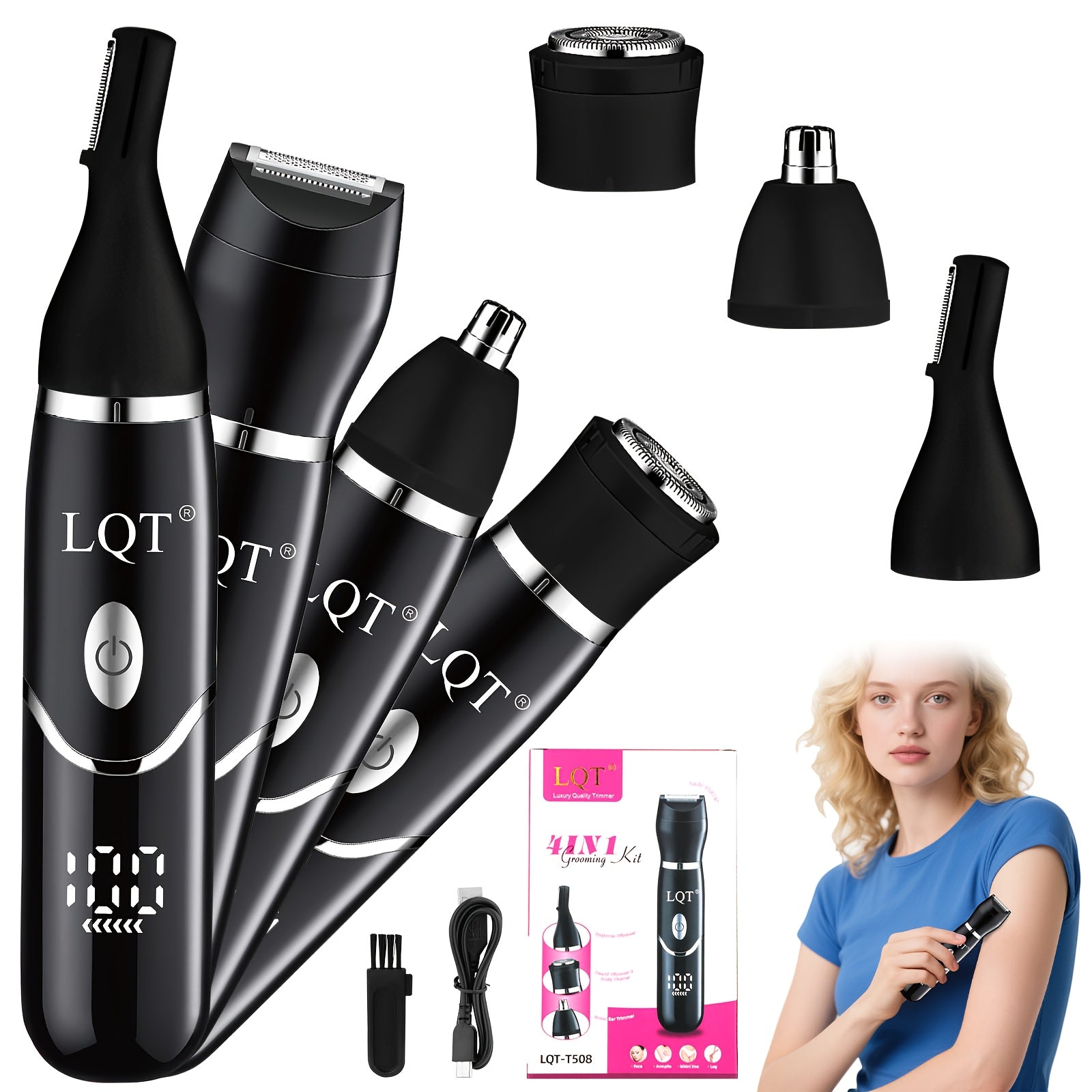 4in 1 Women'S Electric Hair Trimmer - Easily Remove Hair From The Face, Nose, Armpits, Legs And Body - Dry And Wet Dual-purpose - Painless Shaving -usb Charging - Equipped with Four Detachable Blades - The Top Choice for Holiday Gifts