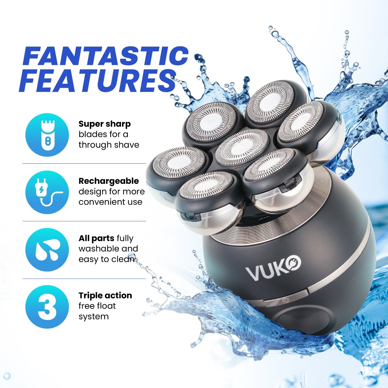 5-in-1 Bald Men's Shaver Kit: Electric Head Shaver, Clippers, sideburns trimmer, Nose Hair Trimmer, Massager Brush, cleaning brush - USB Rechargeable with 600mAh Lithium Battery