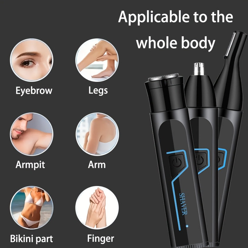 3-in-1 Men'S Electric Grooming Kit - Nose & Ear Hair Trimmer, Eyebrow Shaper, USB Rechargeable, Lithium Battery, ABS Material - Ideal Gift for Him, USB Rechargeable Groomer|Sleek Design|USB Charging Feature, Nose Hair Trimme