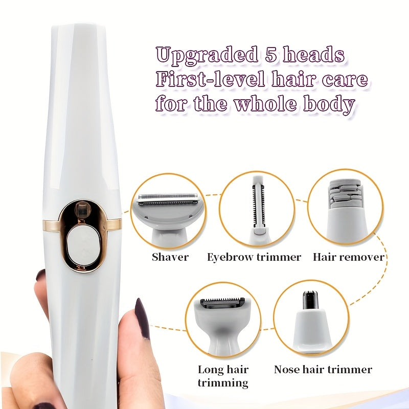 5-in-1 Women'S Electric Shaver - USB Rechargeable Bikini and Eyebrow Trimmer, Leg Hair Remover, Nose Hair Remover, Multifunctional Beauty Set, 5-in-1 Women'S Shaver, Personal Care Device, Perfect Gift for Friends