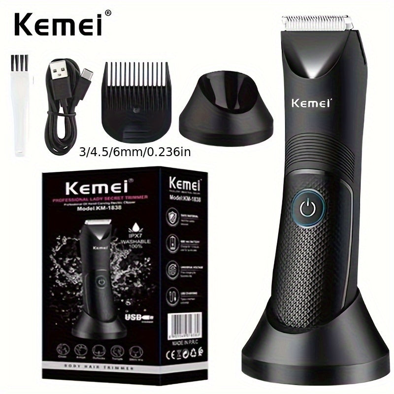 Kemei KM-1838 Electric Shaver with USB-Powered Dual-Sided Blades, Quick-Charge Lithium Battery, Compact design for Home, Travel, Professional & Personal Grooming - Men & Women, Rechargeable Shaver, Travelfriendly Razor, Sleek Razor Design, Interchangeable