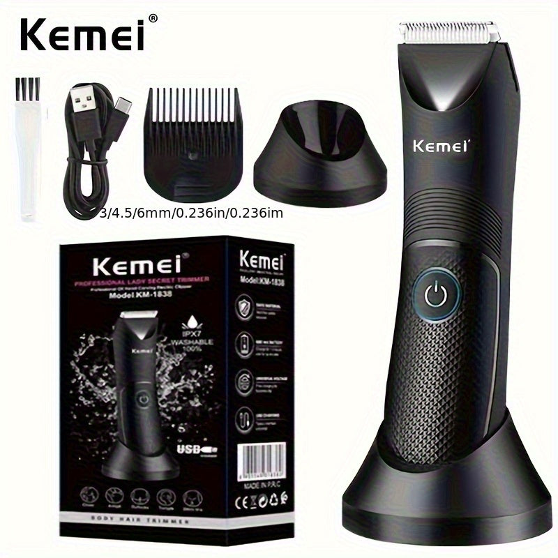 Kemei KM-1838 Electric Shaver with USB-Powered Dual-Sided Blades, Quick-Charge Lithium Battery, Compact design for Home, Travel, Professional & Personal Grooming - Men & Women, Rechargeable Shaver, Travelfriendly Razor, Sleek Razor Design, Interchangeable