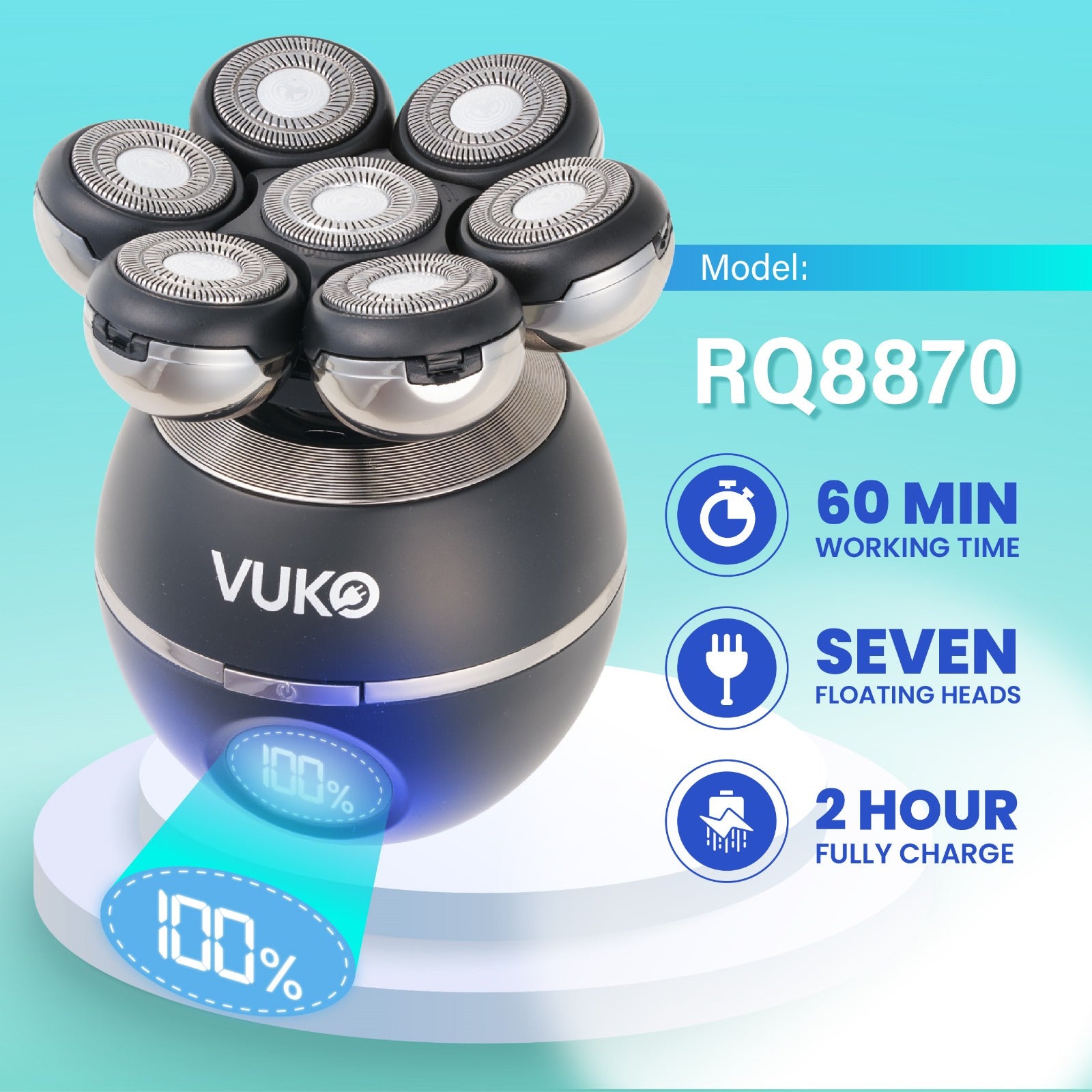 5-in-1 Bald Men's Shaver Kit: Electric Head Shaver, Clippers, sideburns trimmer, Nose Hair Trimmer, Massager Brush, cleaning brush - USB Rechargeable with 600mAh Lithium Battery