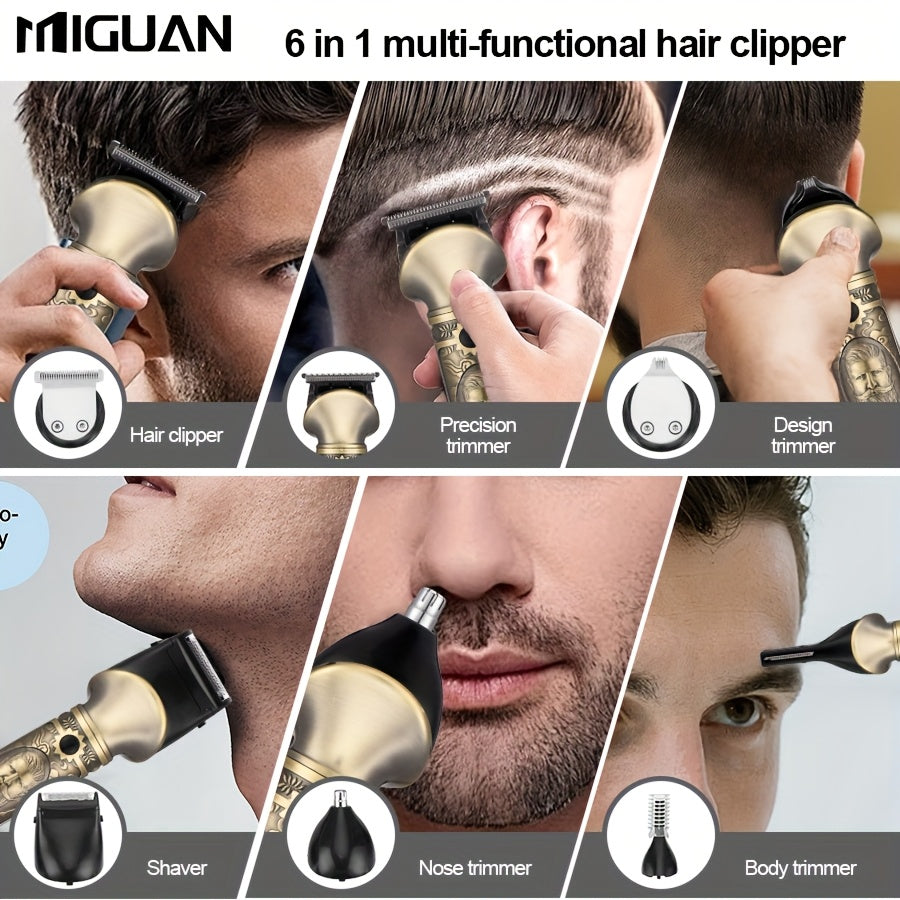 6in1 Men is Grooming Kit with LCD Display Beard Trimmer, Electric Shaver Hair Clipper, USB Rechargeable Includes Beard Trimmer, Nose Trimmer, for Body Facial Styling, Effortless Precision Grooming, Perfect Holiday Gift for Men is Beard Care Set