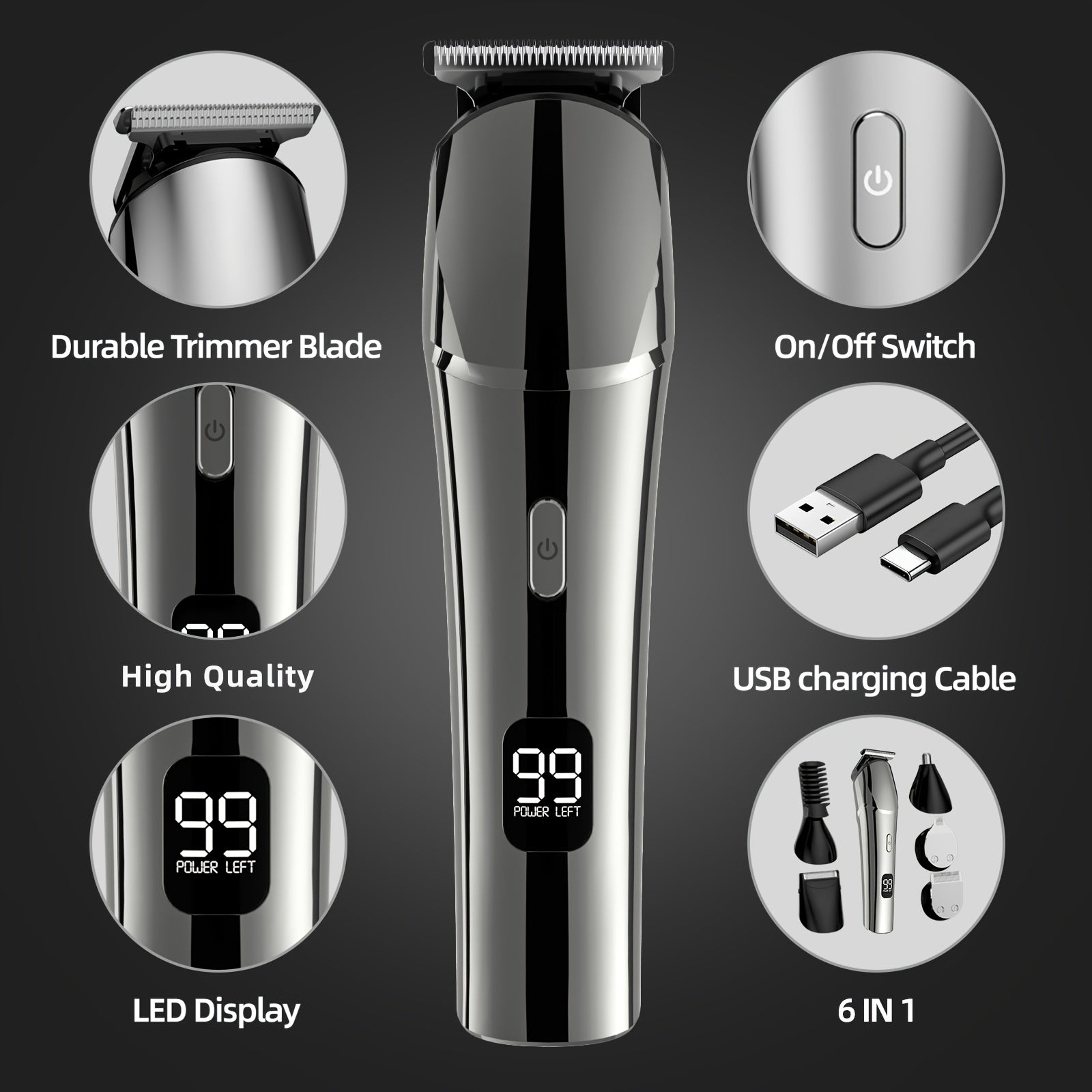 Cordless USB Rechargeable 10-in-1 Men's Grooming Kit - Beard Trimmer, Hair Clippers, Body & Nose Hair Trimmer with Precision Blades, 600mAh Lithium Battery - Ideal Gift for Him, Includes Charging Stand, Barber Accessories