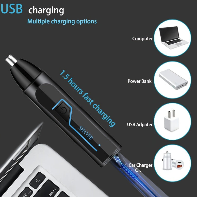 3-in-1 Men'S Electric Grooming Kit - Nose & Ear Hair Trimmer, Eyebrow Shaper, USB Rechargeable, Lithium Battery, ABS Material - Ideal Gift for Him, USB Rechargeable Groomer|Sleek Design|USB Charging Feature, Nose Hair Trimme