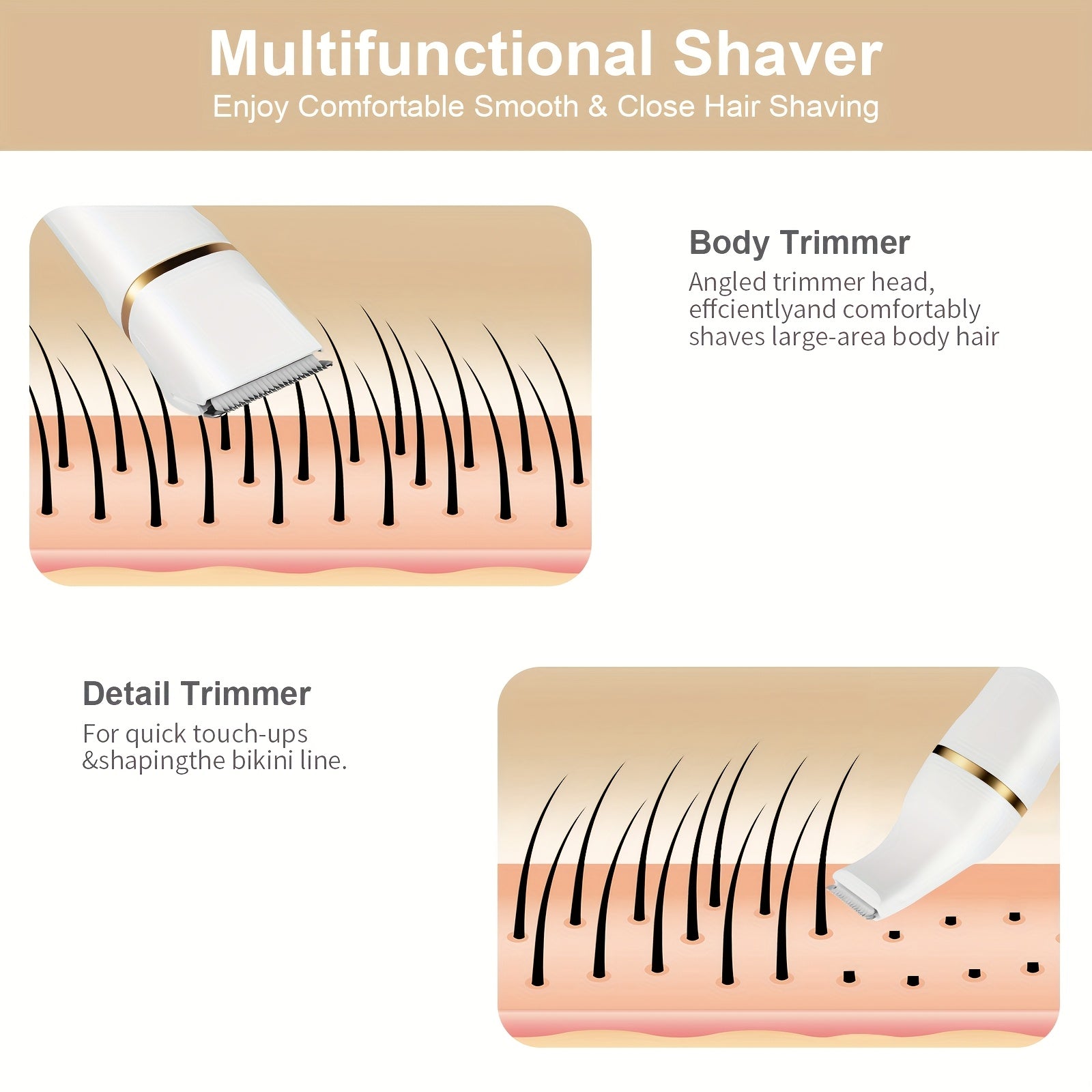 Electric Bikini Trimmer for Women - 5in 1 Rechargeable Electric Razors for Women, Painless Women'S Body Shaver, Facial Razor & Nose Hair Shaver