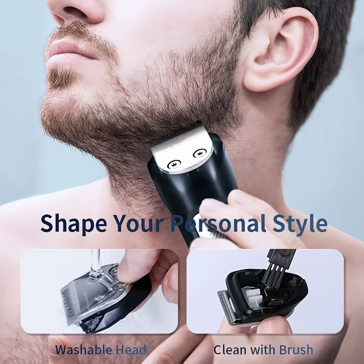 Professional 3-in-1 Wireless Electric Hair Clipper, Multi-Functional Adult Shaver, Nose Hair Trimmer with LED Light, USB Type C Charging, Rechargeable 600mAh Battery, One Touch Start, Washable Stainless Steel Razor, Long Battery Life >60 Minutes, Includes