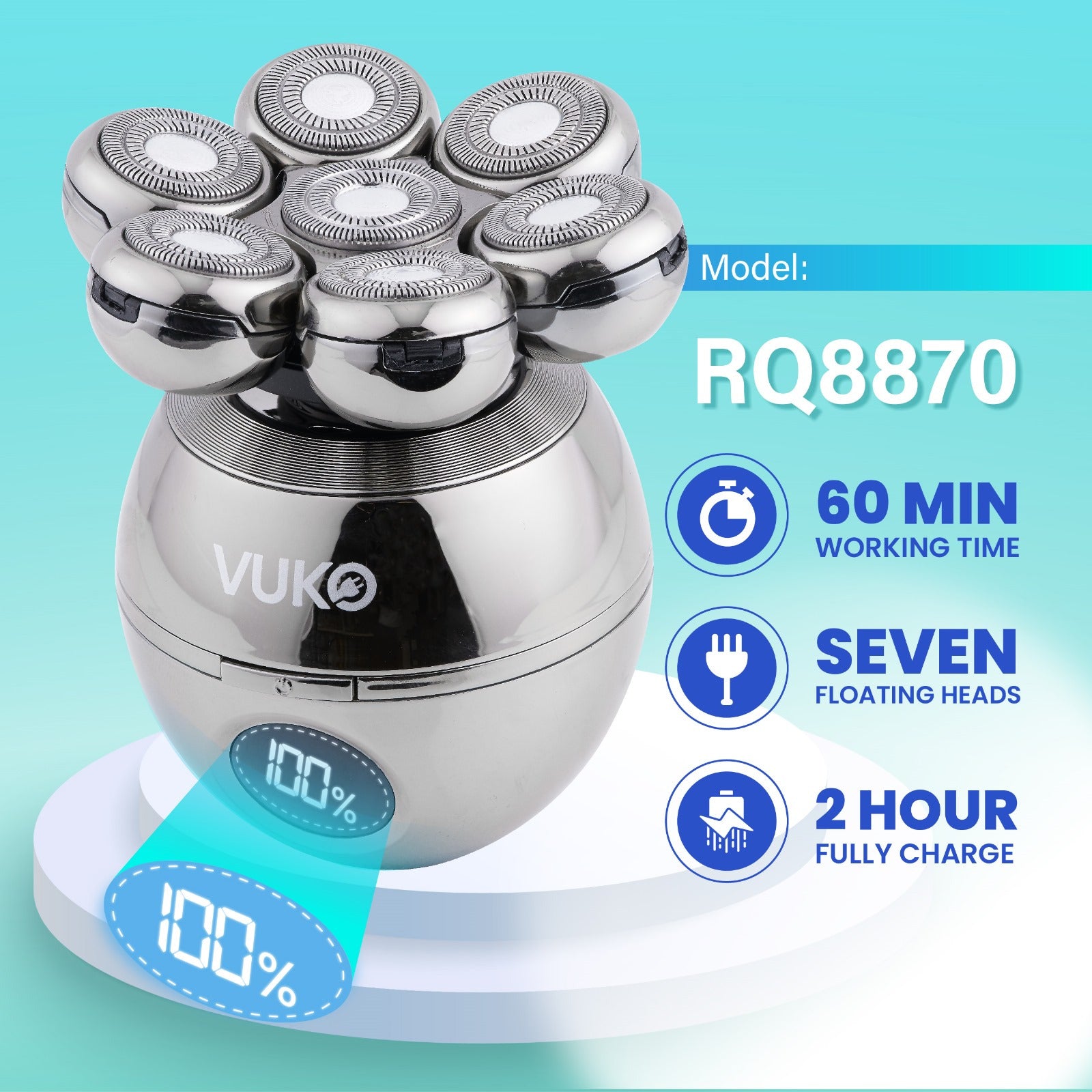 5-in-1 Bald Men's Shaver Kit: Electric Head Shaver, Clippers, sideburns trimmer, Nose Hair Trimmer, Massager Brush, cleaning brush - USB Rechargeable with 600mAh Lithium Battery