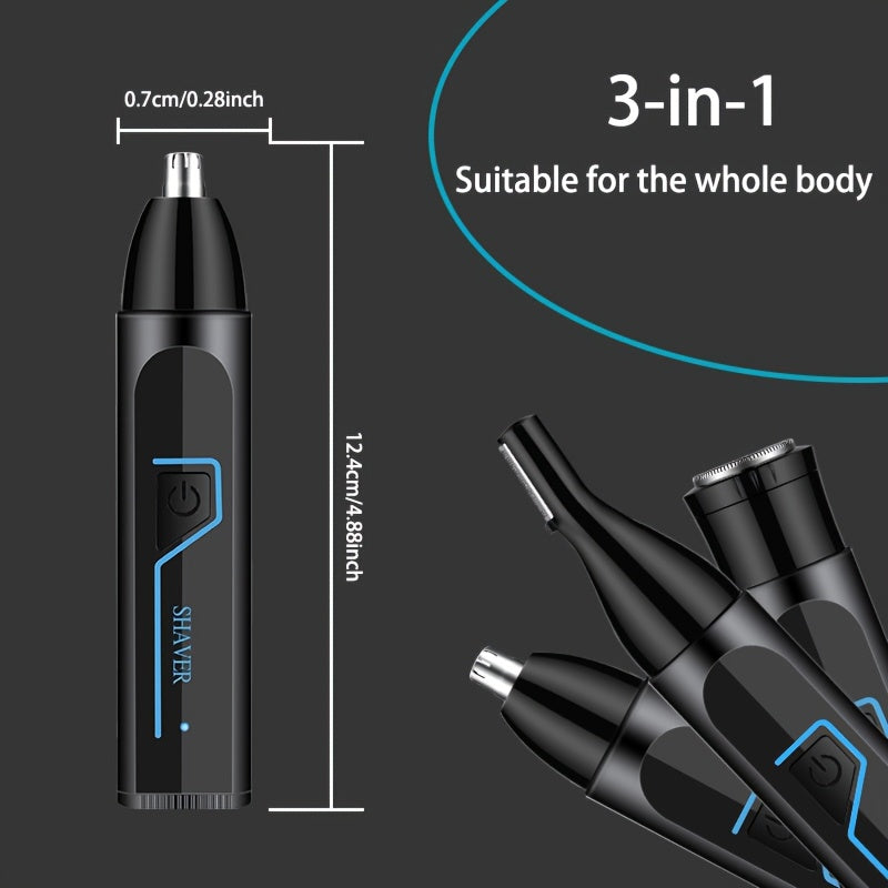 3-in-1 Men'S Electric Grooming Kit - Nose & Ear Hair Trimmer, Eyebrow Shaper, USB Rechargeable, Lithium Battery, ABS Material - Ideal Gift for Him, USB Rechargeable Groomer|Sleek Design|USB Charging Feature, Nose Hair Trimme