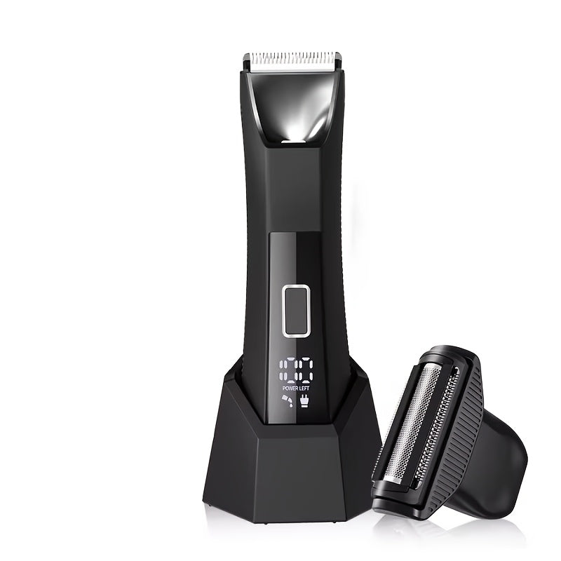 2-in-1 Body Hair Trimmer & Groin Shaver - Dual-Head, Smooth, Scratch-Free, Lightweight | USB Rechargeable, LED Display, 60+ Minutes Runtime, Stainless Steel Blades