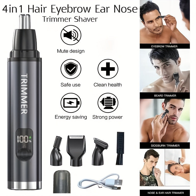 4-in-1 Rechargeable Electric Hair Trimmer, Suitable for Men and Women - Pain-Free Nose, Beard, Eyebrow, and Sideburn Shaver with USB Charging - Perfect Holiday Gift, Professional Beauty Kit, Ear Hair, Beard, and Eyebrow Razor, Men'S Personal Care Tool