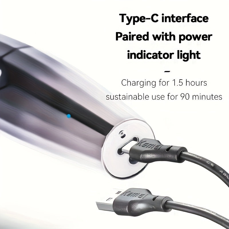 Kemei German Quiet Hair Clipper for Home Use, USB Rechargeable Electric Razor with Long Battery Life, Light Beige Toning and Hair Straightening Device