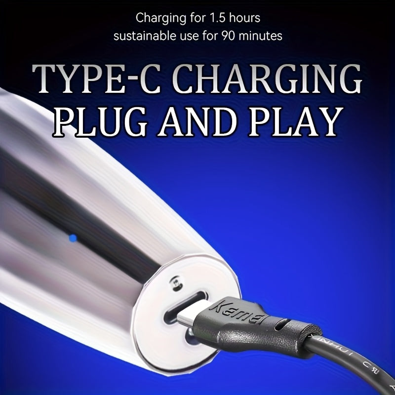 Kemei German Quiet Hair Clipper for Home Use, USB Rechargeable Electric Razor with Long Battery Life, Light Beige Toning and Hair Straightening Device