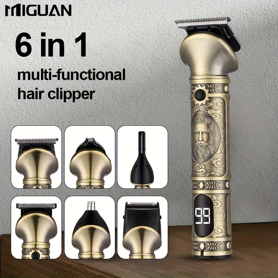 6in1 Men is Grooming Kit with LCD Display Beard Trimmer, Electric Shaver Hair Clipper, USB Rechargeable Includes Beard Trimmer, Nose Trimmer, for Body Facial Styling, Effortless Precision Grooming, Perfect Holiday Gift for Men is Beard Care Set