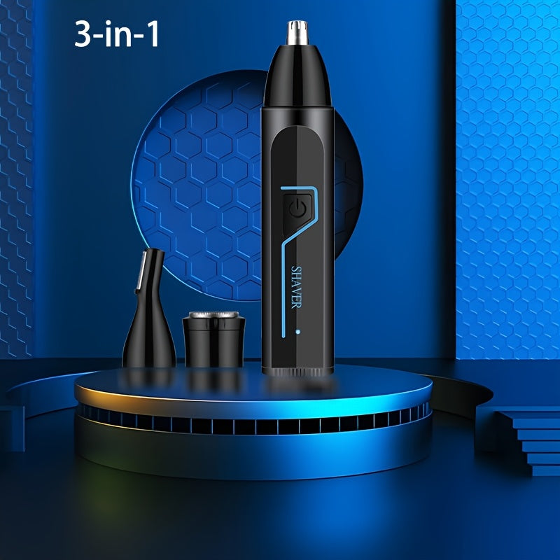3-in-1 Men'S Electric Grooming Kit - Nose & Ear Hair Trimmer, Eyebrow Shaper, USB Rechargeable, Lithium Battery, ABS Material - Ideal Gift for Him, USB Rechargeable Groomer|Sleek Design|USB Charging Feature, Nose Hair Trimme