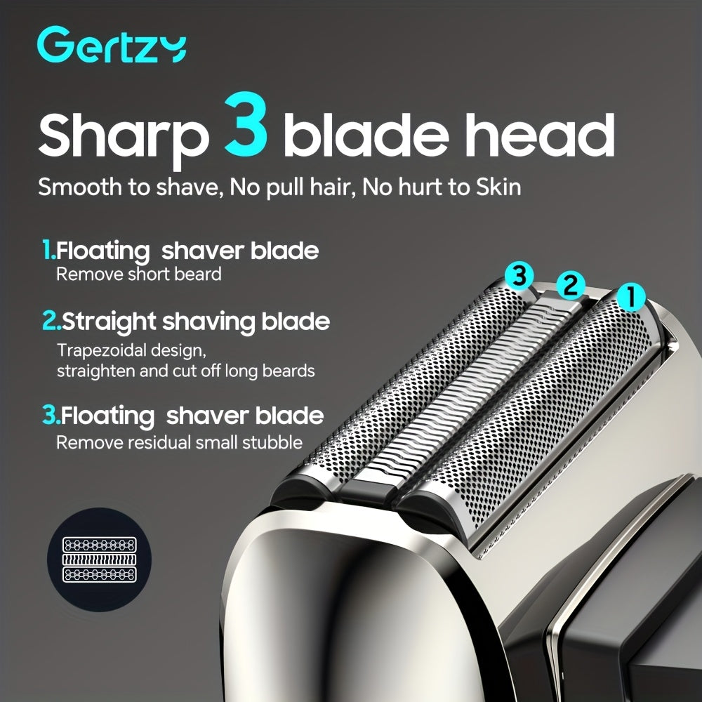 A perfect waterproof electric shaver for men as a gift, suitable for both dry and wet use, with adjustable gear and intelligent digital display. It features a pop-up sideburns blade design on the back and is a holiday gift