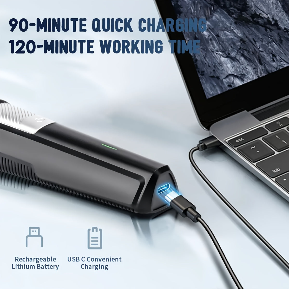 Professional 3-in-1 Wireless Electric Hair Clipper, Multi-Functional Adult Shaver, Nose Hair Trimmer with LED Light, USB Type C Charging, Rechargeable 600mAh Battery, One Touch Start, Washable Stainless Steel Razor, Long Battery Life >60 Minutes, Includes