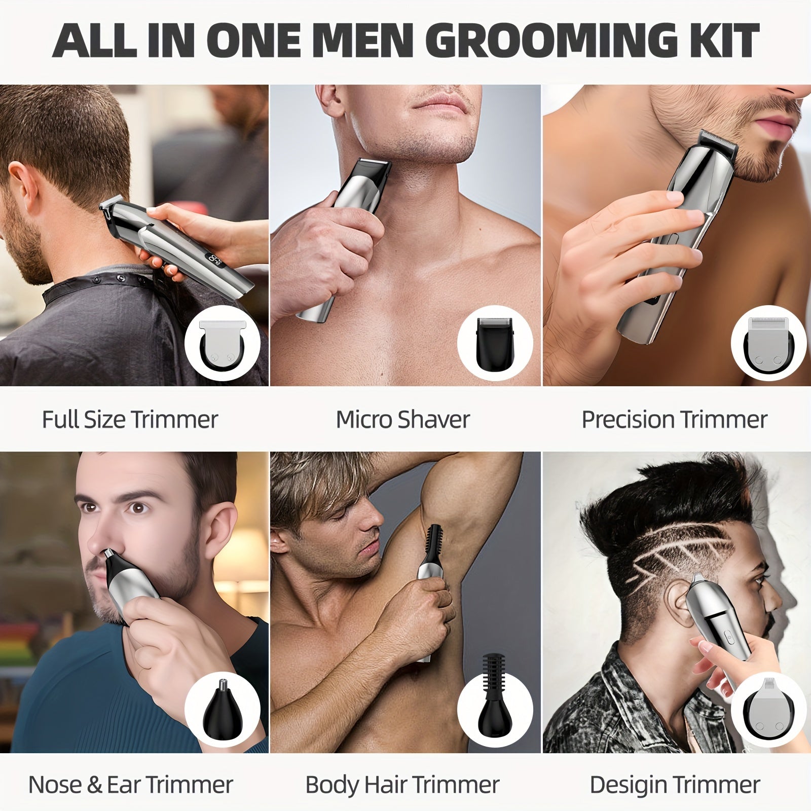 Cordless USB Rechargeable 10-in-1 Men's Grooming Kit - Beard Trimmer, Hair Clippers, Body & Nose Hair Trimmer with Precision Blades, 600mAh Lithium Battery - Ideal Gift for Him, Includes Charging Stand, Barber Accessories