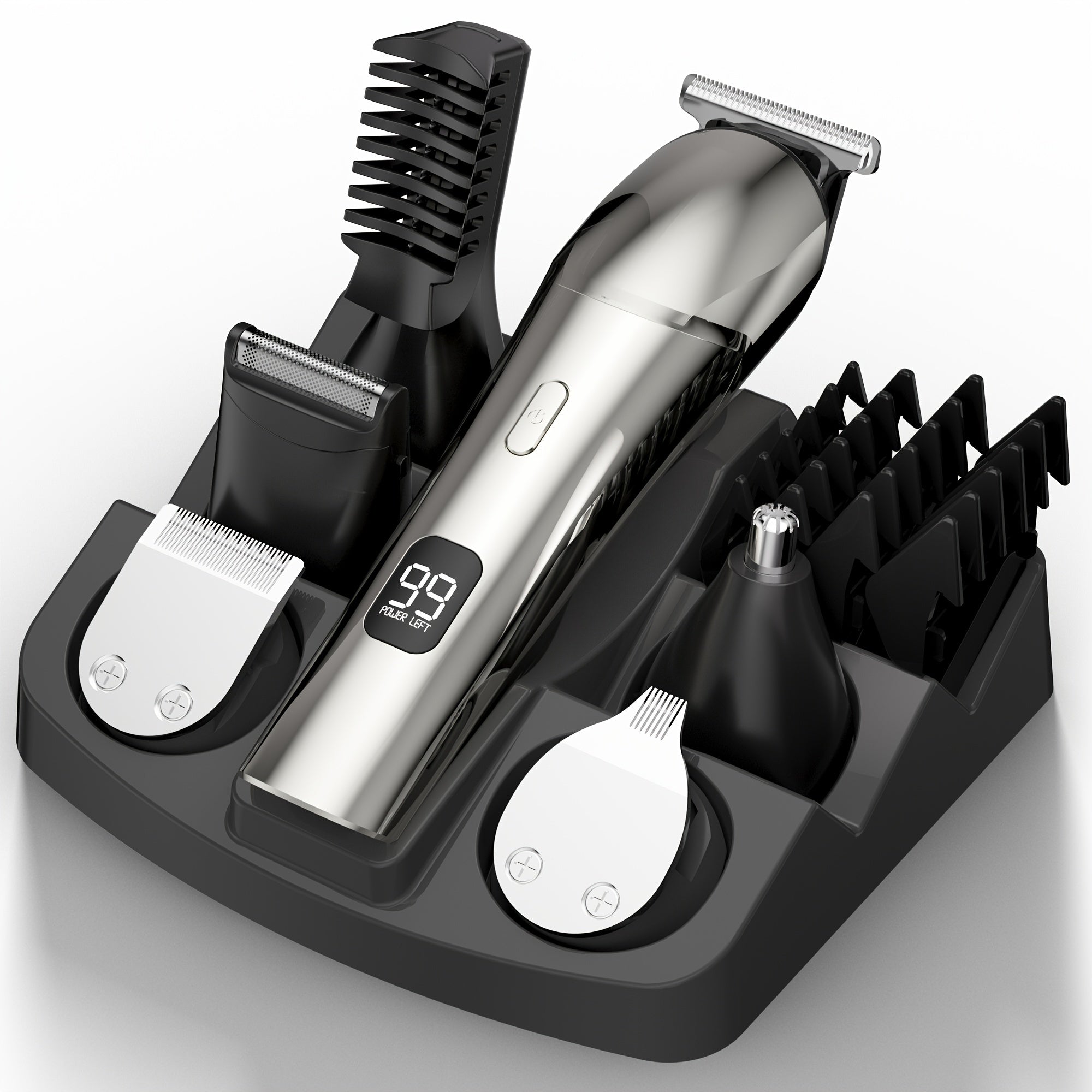 Cordless USB Rechargeable 10-in-1 Men's Grooming Kit - Beard Trimmer, Hair Clippers, Body & Nose Hair Trimmer with Precision Blades, 600mAh Lithium Battery - Ideal Gift for Him, Includes Charging Stand, Barber Accessories