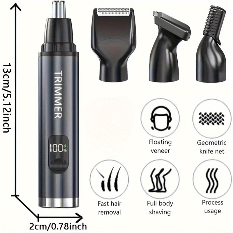 4-in-1 Rechargeable Electric Hair Trimmer, Suitable for Men and Women - Pain-Free Nose, Beard, Eyebrow, and Sideburn Shaver with USB Charging - Perfect Holiday Gift, Professional Beauty Kit, Ear Hair, Beard, and Eyebrow Razor, Men'S Personal Care Tool