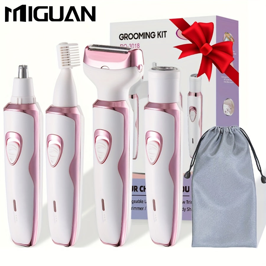 [4 in 1 Lady Shaver] 4 in 1 Multi-Function Electric Lady Shaver, 500mAh Rechargeable Lithium Battery | Women's Electric Hair Remover Set for Bikini, Eyebrows, Nose, Face, Legs, Arm, Underarm | The Best Mother's Day Gift