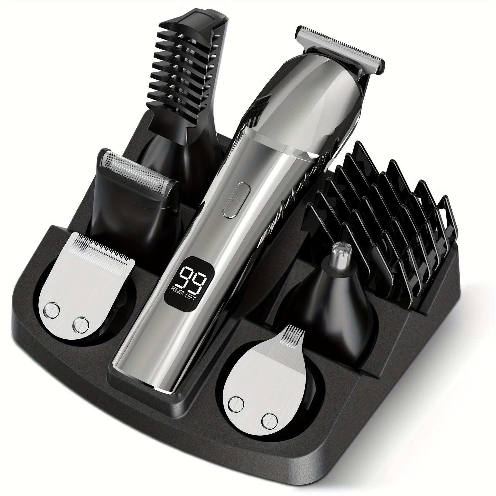 Cordless USB Rechargeable 10-in-1 Men's Grooming Kit - Beard Trimmer, Hair Clippers, Body & Nose Hair Trimmer with Precision Blades, 600mAh Lithium Battery - Ideal Gift for Him, Includes Charging Stand, Barber Accessories