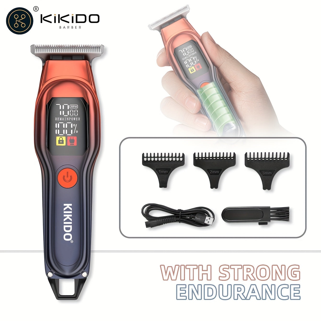 [7000rpm KIKIDO Clipper] KIKIDO Electric Hair Clipper KK-A2 | High Speed 7000rpm, Portable, Two-speed Adjustable, Powerful Motor, Charging, LED Battery Display | Essential For Travel, Men's Gift