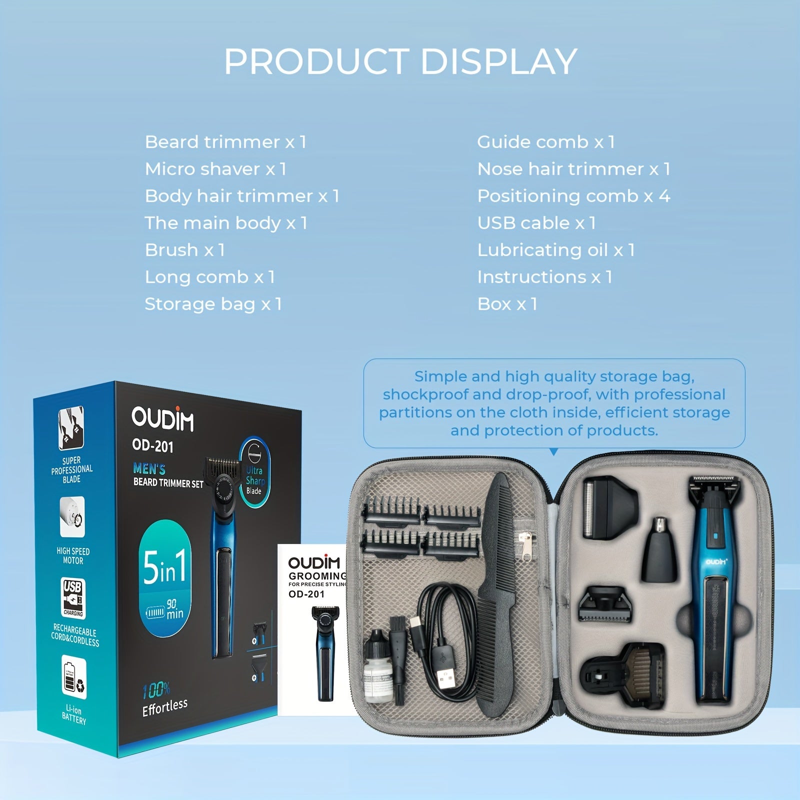 [5-in-1 Hair Clippers Kit] OUDIM 5-in-1 Cordless Shaving and Hair Clippers Kit | Electric Shaver, Body Hair Trimmer, Lady Shaver, Epilator, Bikini Hair Removal, Groin Trimmer | Adjustable Combs, Travel Case - for Men, Barbers, and Family Use