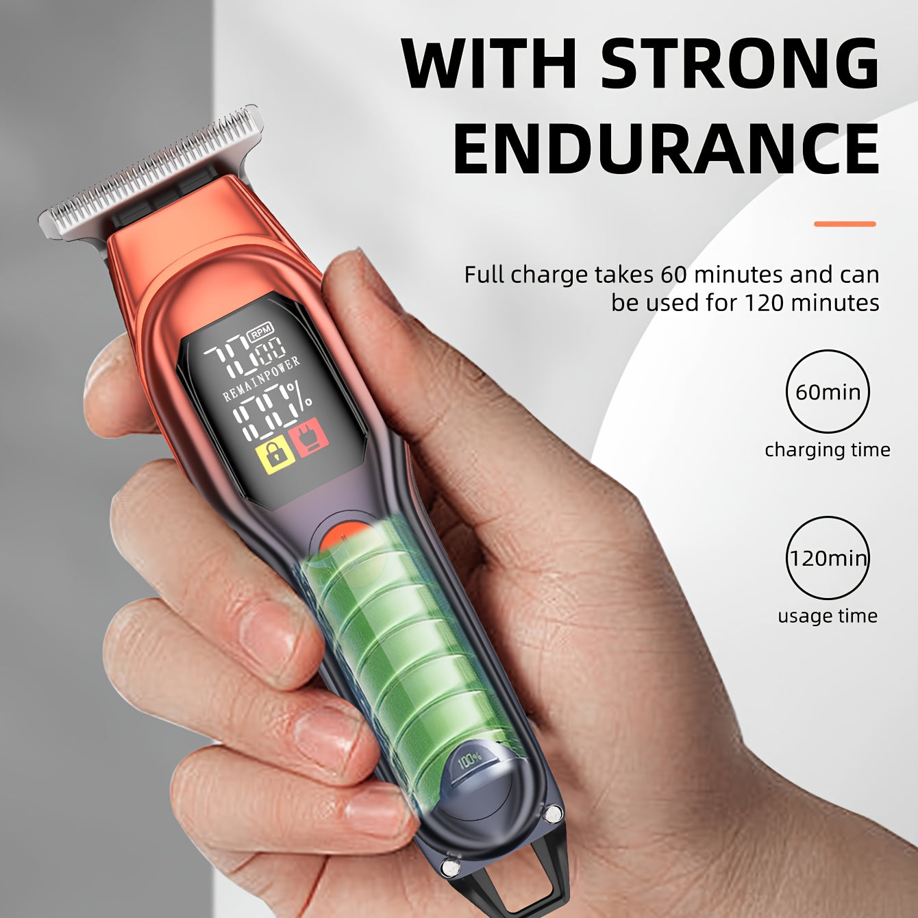 [7000rpm KIKIDO Clipper] KIKIDO Electric Hair Clipper KK-A2 | High Speed 7000rpm, Portable, Two-speed Adjustable, Powerful Motor, Charging, LED Battery Display | Essential For Travel, Men's Gift