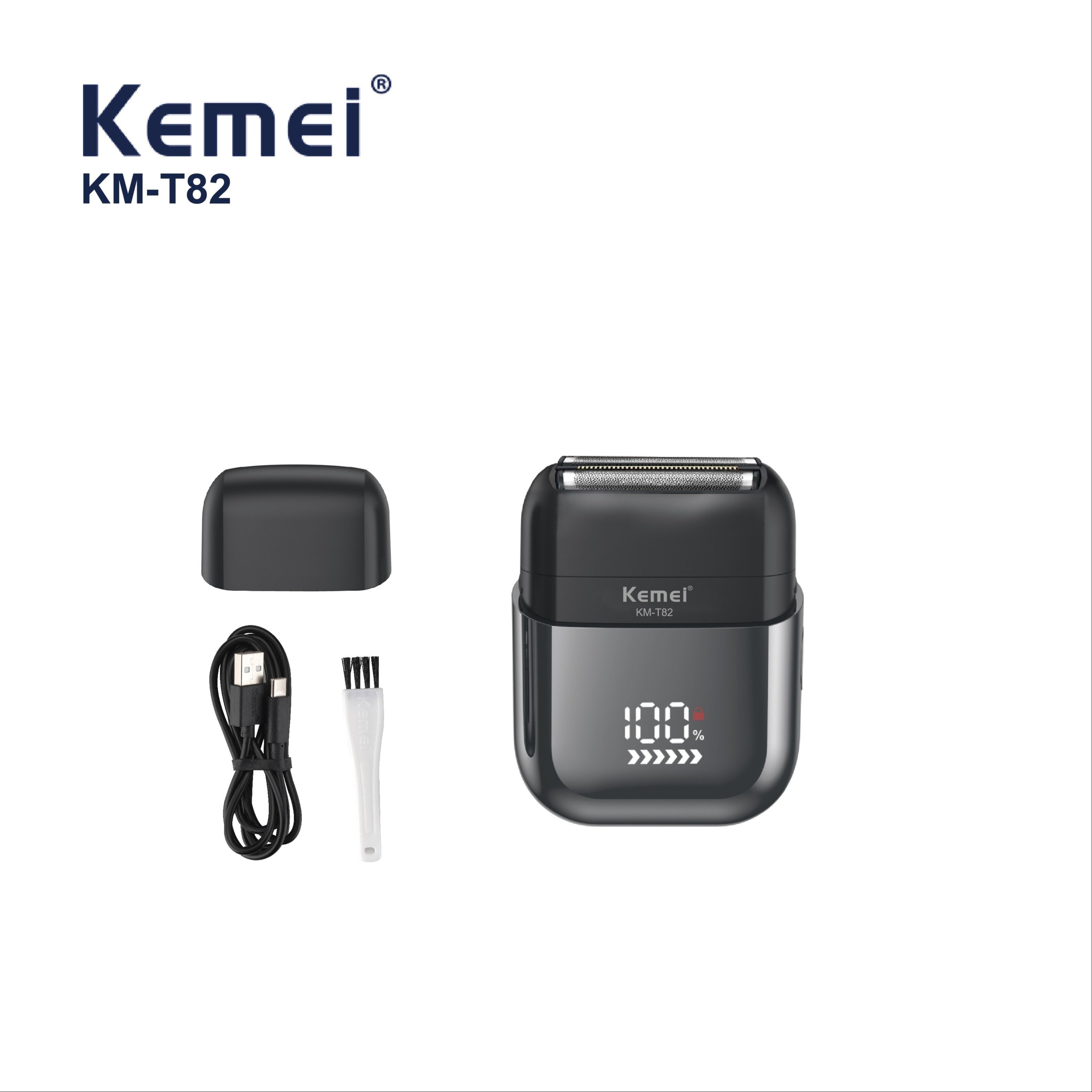 [Kemei Km-T82 Electric Shaver] Kemei Km-T82 Professional Men's Electric Shaver | Compact & Portable with LCD Display, USB Charging, Mini Reciprocating Razor