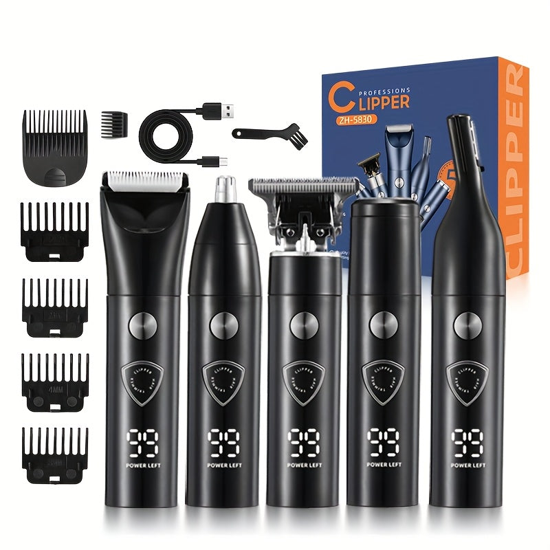 Five In One Professional Men's Body Hair Trimmer, Groin And Body Trimmer, with Built-in USB Charging Port, Multifunctional Trimmer, Essential for Home And Travel, And Also A Good Choice for Father's Day Gifts