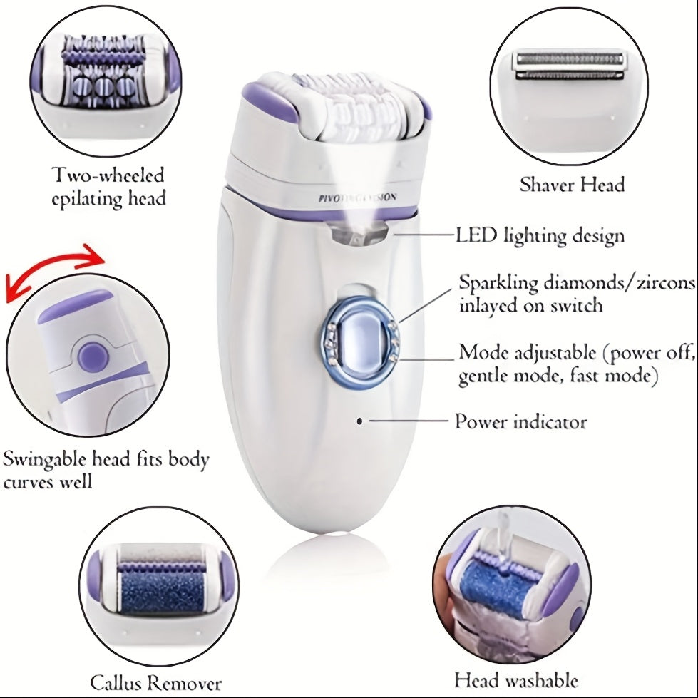 [Comei Epilator] Comei Women's Multifunctional Electric Hair Remover Epilator KM-1981 | Cordless Rechargeable Painless Hair Trimmer for Body Facial Legs, Foot File & Callus Remover