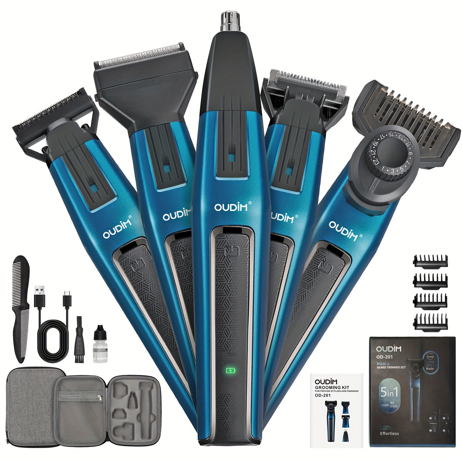 [5-in-1 Hair Clippers Kit] OUDIM 5-in-1 Cordless Shaving and Hair Clippers Kit | Electric Shaver, Body Hair Trimmer, Lady Shaver, Epilator, Bikini Hair Removal, Groin Trimmer | Adjustable Combs, Travel Case - for Men, Barbers, and Family Use