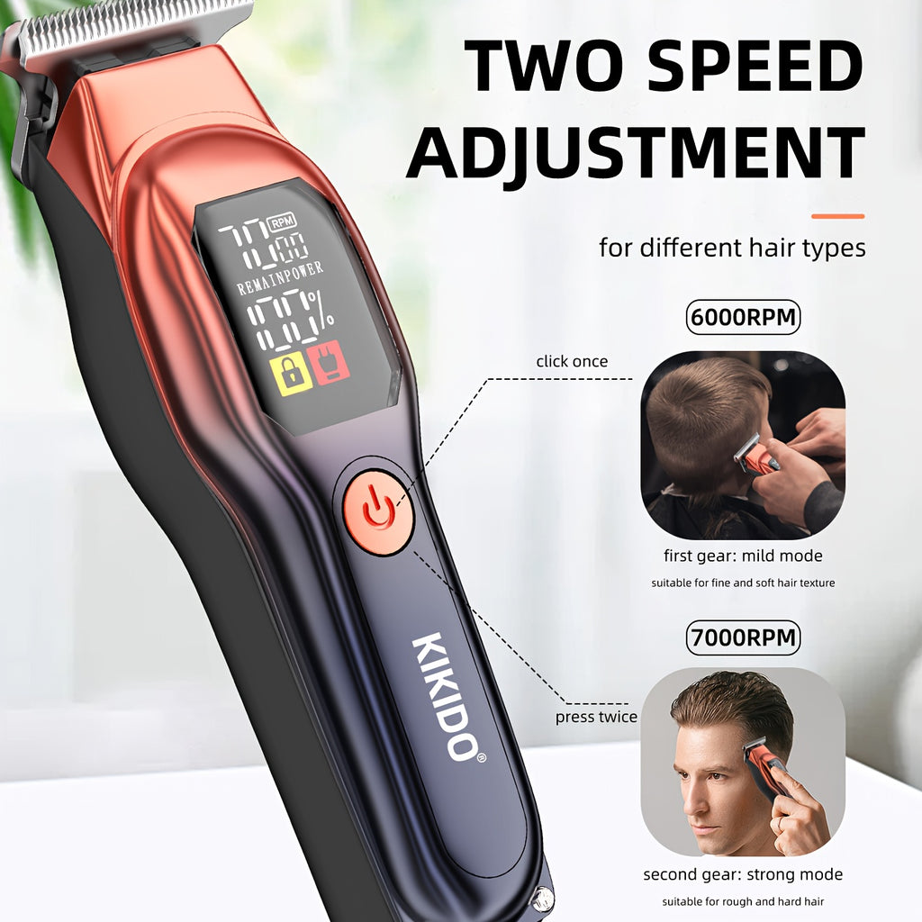 [7000rpm KIKIDO Clipper] KIKIDO Electric Hair Clipper KK-A2 | High Speed 7000rpm, Portable, Two-speed Adjustable, Powerful Motor, Charging, LED Battery Display | Essential For Travel, Men's Gift