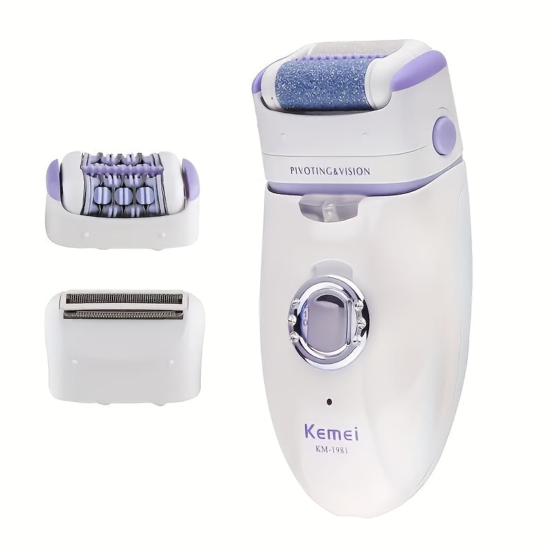 [Comei Epilator] Comei Women's Multifunctional Electric Hair Remover Epilator KM-1981 | Cordless Rechargeable Painless Hair Trimmer for Body Facial Legs, Foot File & Callus Remover