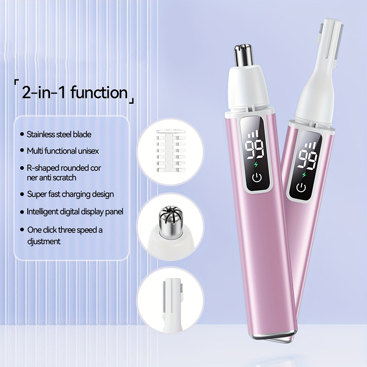 [2-in-1 Hair Trimmer] 2-in-1 Multi-functional Women's Electric Ear and Nose Hair Trimmer | Portable, USB Charging Type C, Long Press Boot, Three Speed Regulation | Holiday Gift